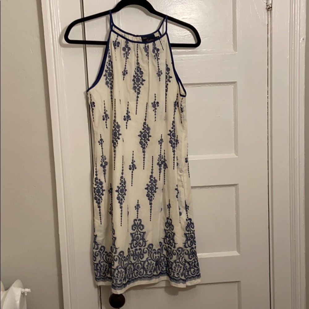 Cream and Blue Embroidered Dress